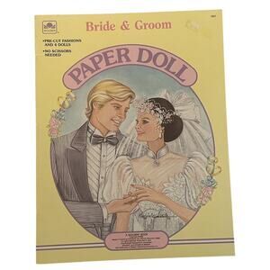 Bride and Groom Paper Dolls In Full Color Uncut Unused 1988 Vintage NOS